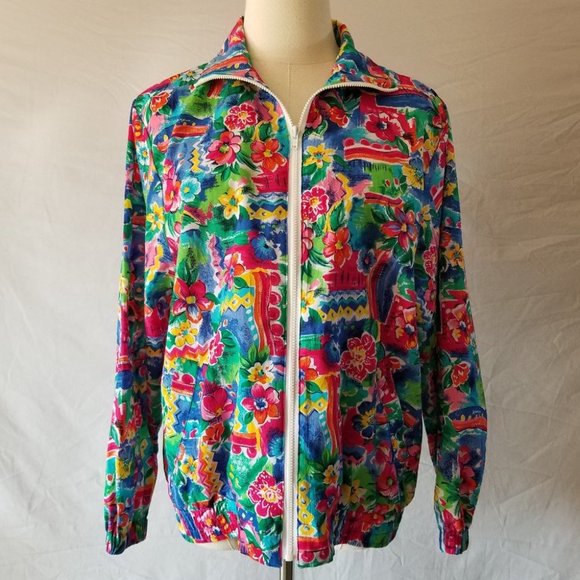 VINTAGE 80s Floral Windbreaker Track Jacket - Picture 3 of 8